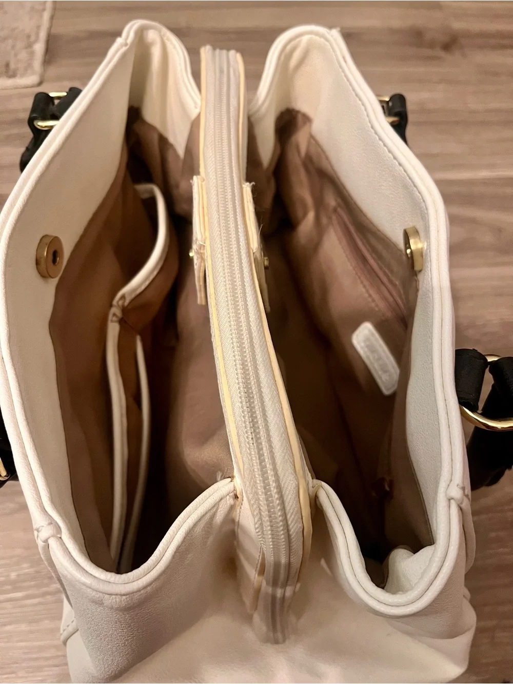 Nicole by Nicole Miller White and Black Satchel with Gold Hardware